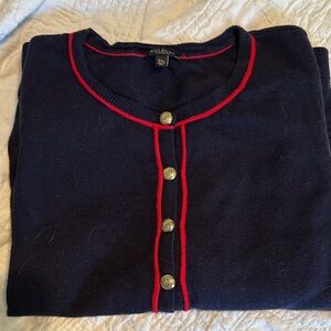 Talbots Dark Blue Cardigan with Red Accents